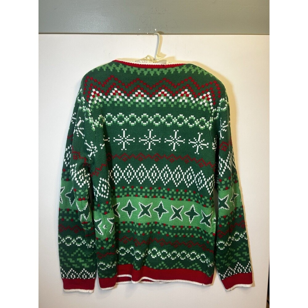 Holiday Time XL Ugly Christmas Sweater Cow Reindeer Bells Green Red Unisex Xmas - Picture 4 of 16